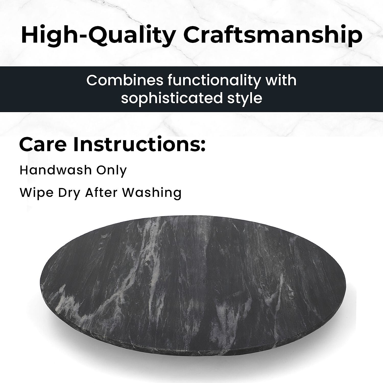 First Time Ever Black Marble Rotating Lazy Susan Board-Flat Platter (Size 38 cm) - Black