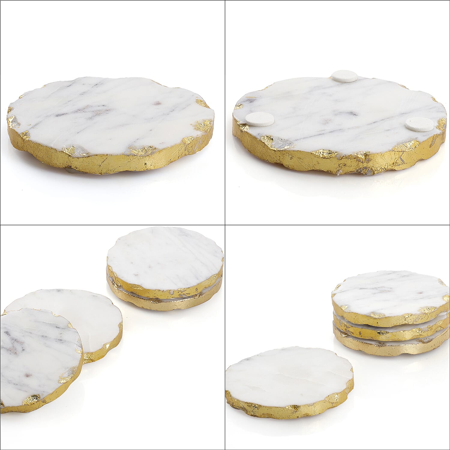 Handcrafted Set of 4 Round Shape Marble Coasters (Size 10 cm) - White