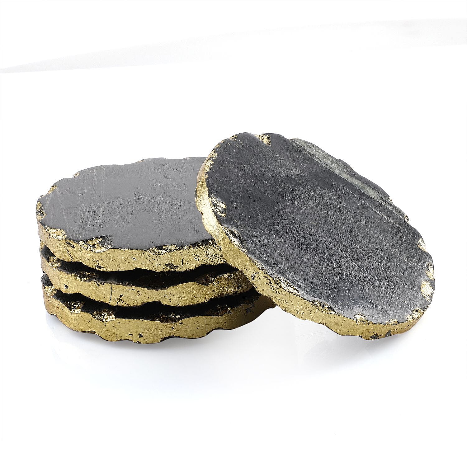 Handcrafted Set of 4 Round Shape Marble Coasters (Size 10 cm) - Black