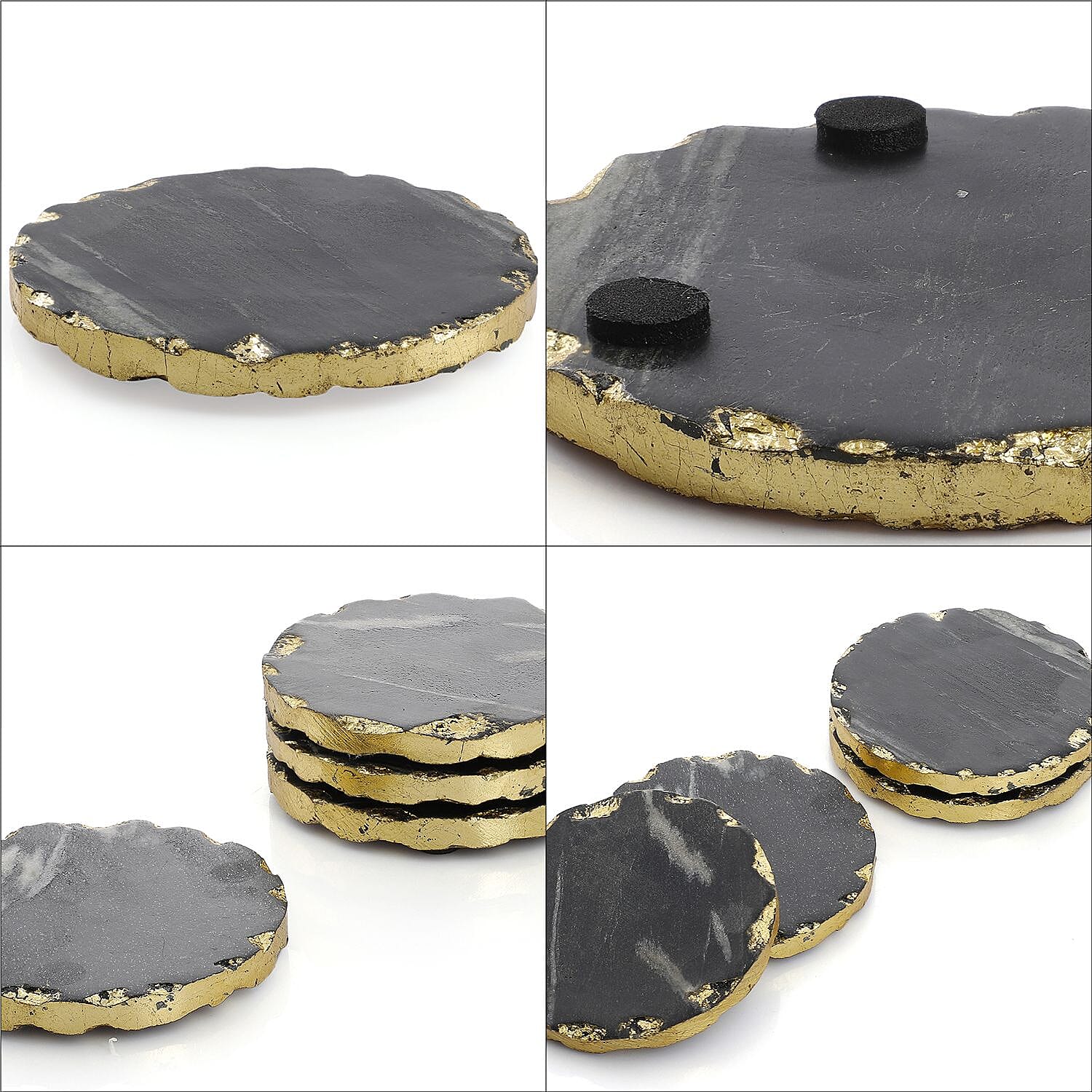 Nakkashi Set of 4 Marble  Coasters (Size 10x10x10 cm) - Black & Black