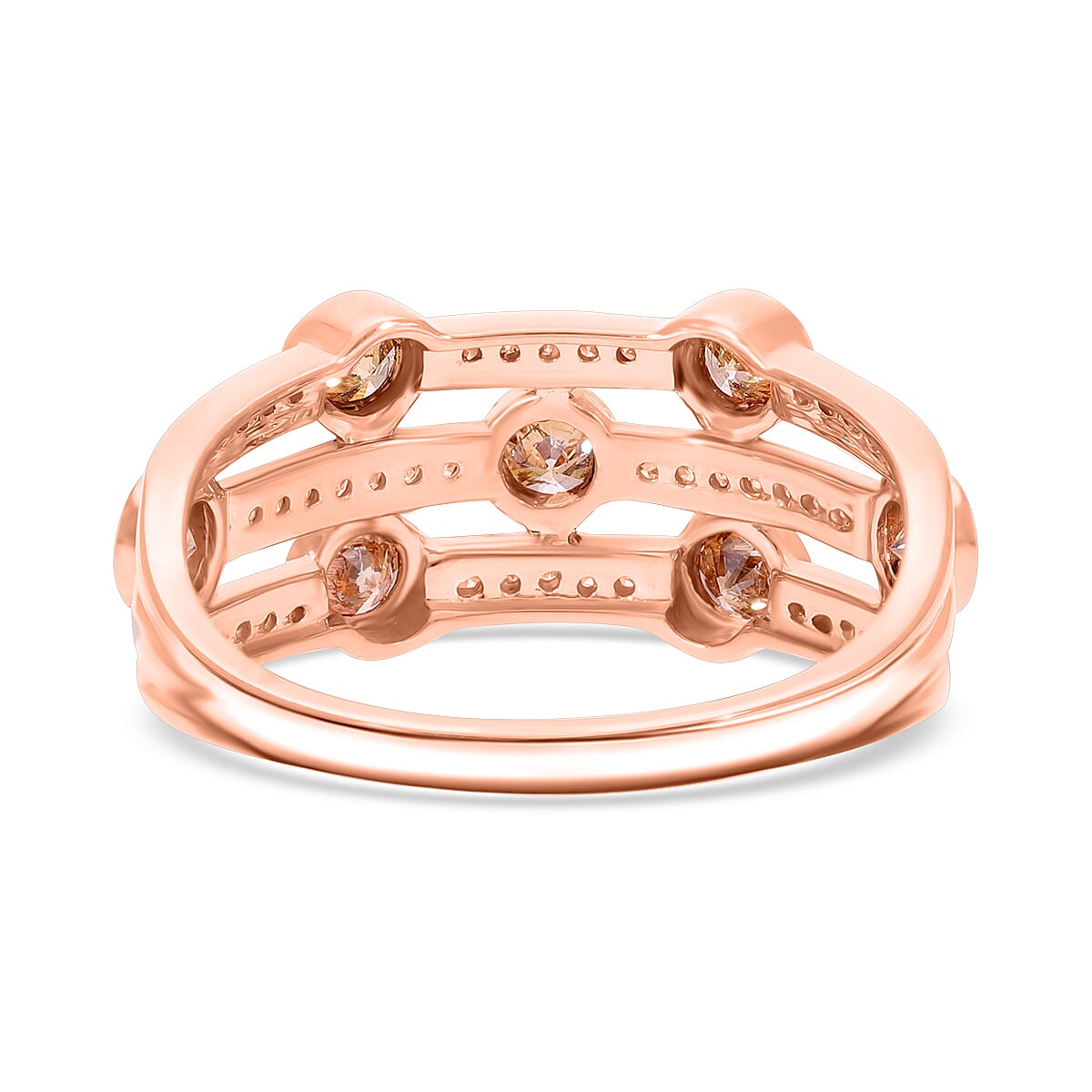 LOWEST EVER PRICE - Natural Champagne and White Diamond Bubble Ring in 18K Vermeil Rose Gold Plated Sterling Silver 1.00 Ct.