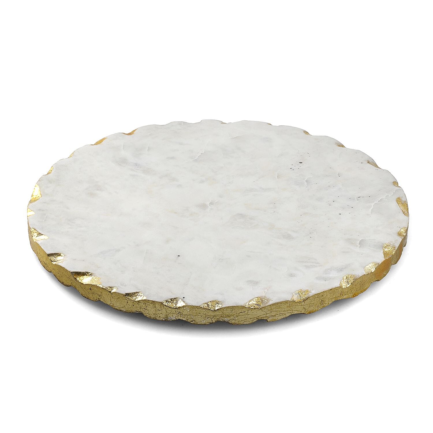 First Time Ever Italian Marble Round Trivet With Gold Trim (Size 25cm) - White