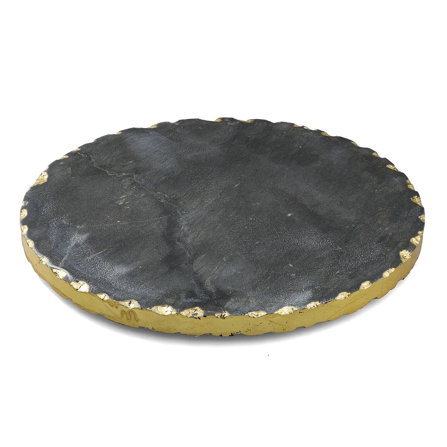 First Time Ever Black Marble Round Trivet With Gold Trim (Size 25cm) - Black