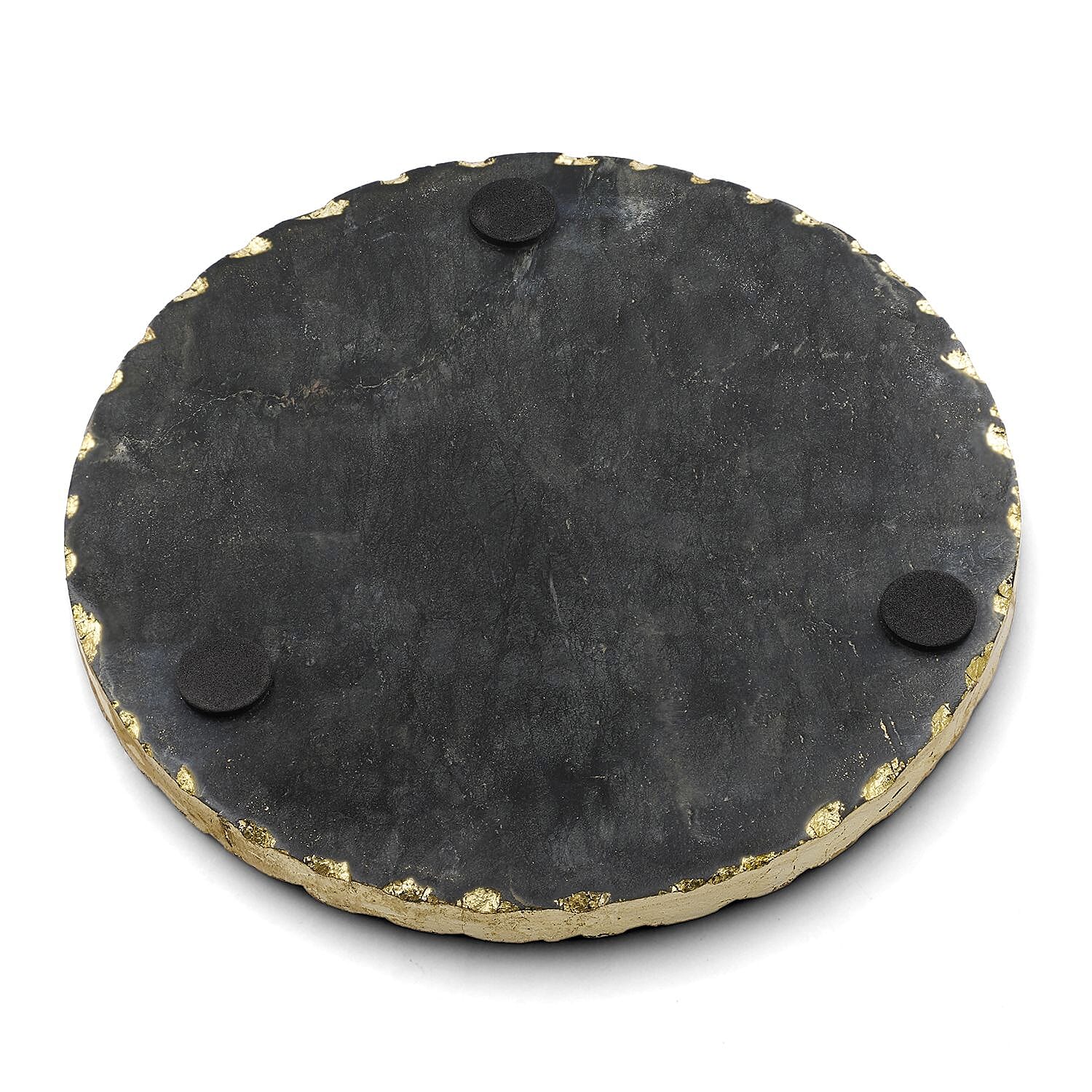 First Time Ever Black Marble Round Trivet With Gold Trim (Size 25cm) - Black