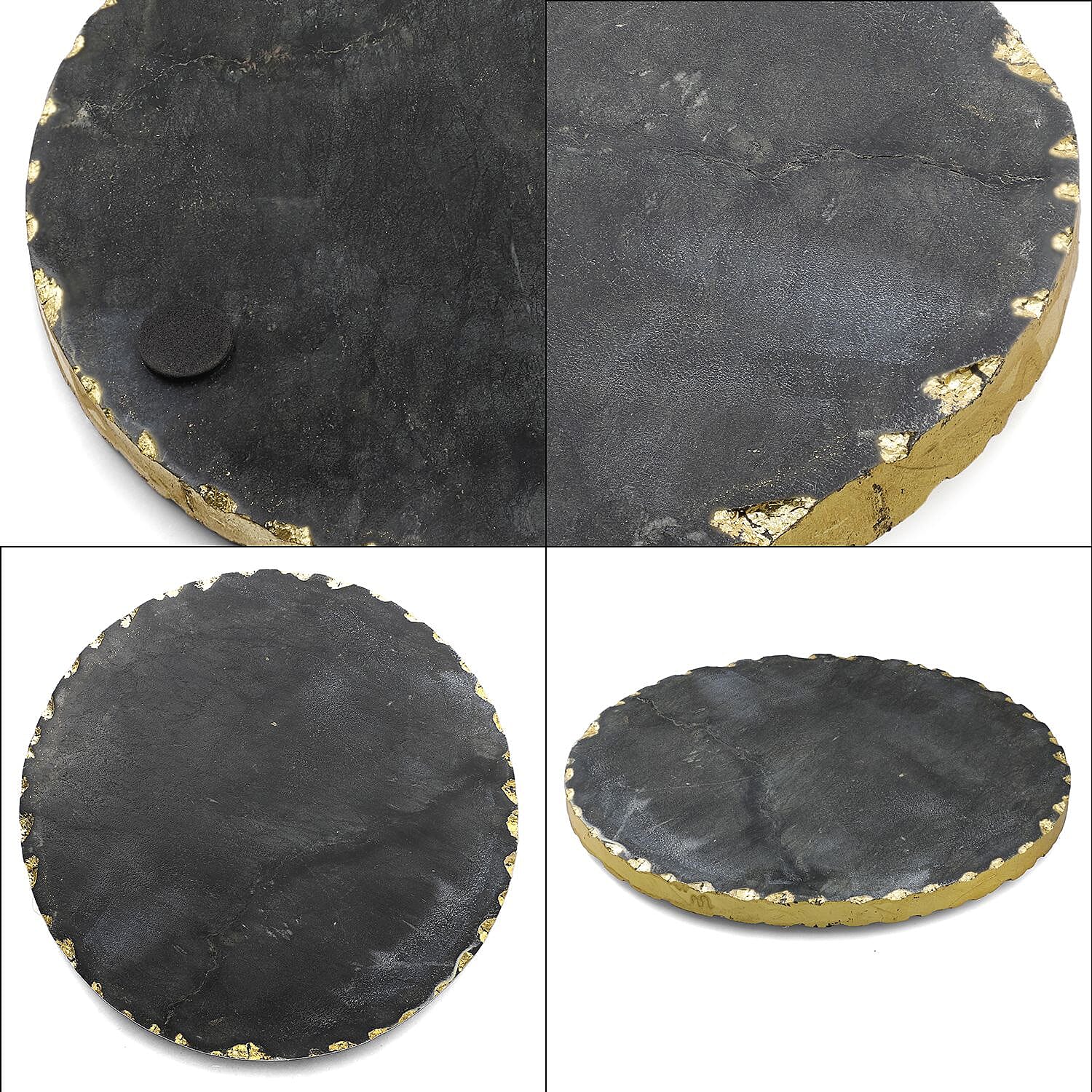 First Time Ever Black Marble Round Trivet With Gold Trim (Size 25cm) - Black
