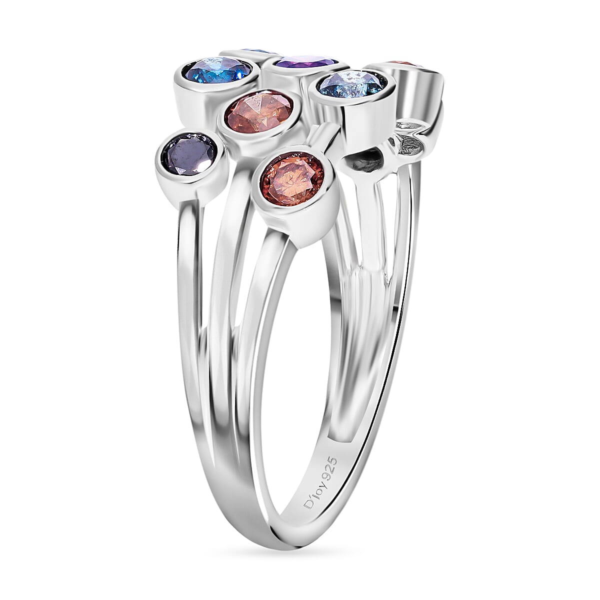 Multi Colour Diamond Bubble Ring in Platinum Overlay Sterling Silver 1.06 Ct.