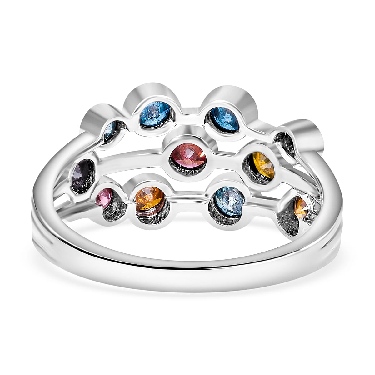 Multi Colour Diamond Bubble Ring in Platinum Overlay Sterling Silver 1.06 Ct.