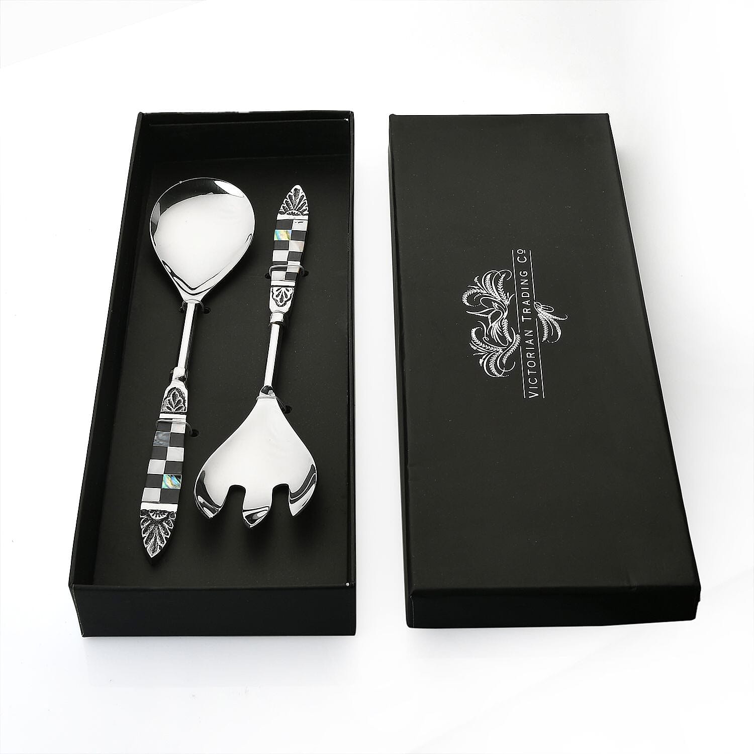 Set of 2 Salad Server with Black Gift Box - Silver