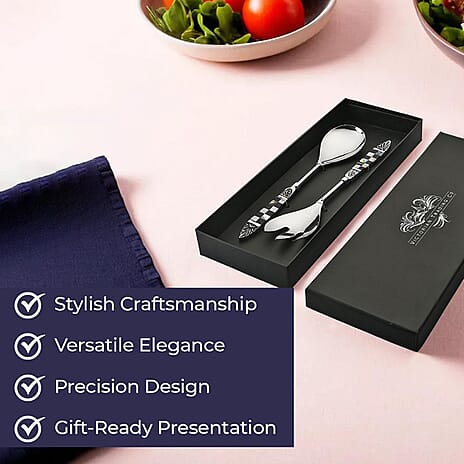 Set of 2 Salad Server with Black Gift Box - Silver