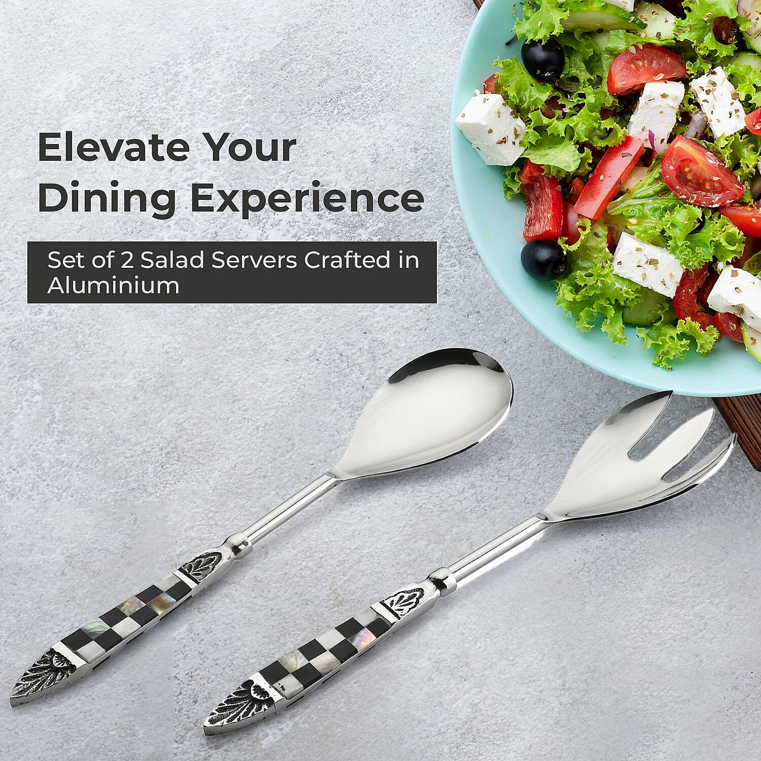 Set of 2 Salad Server with Black Gift Box - Silver