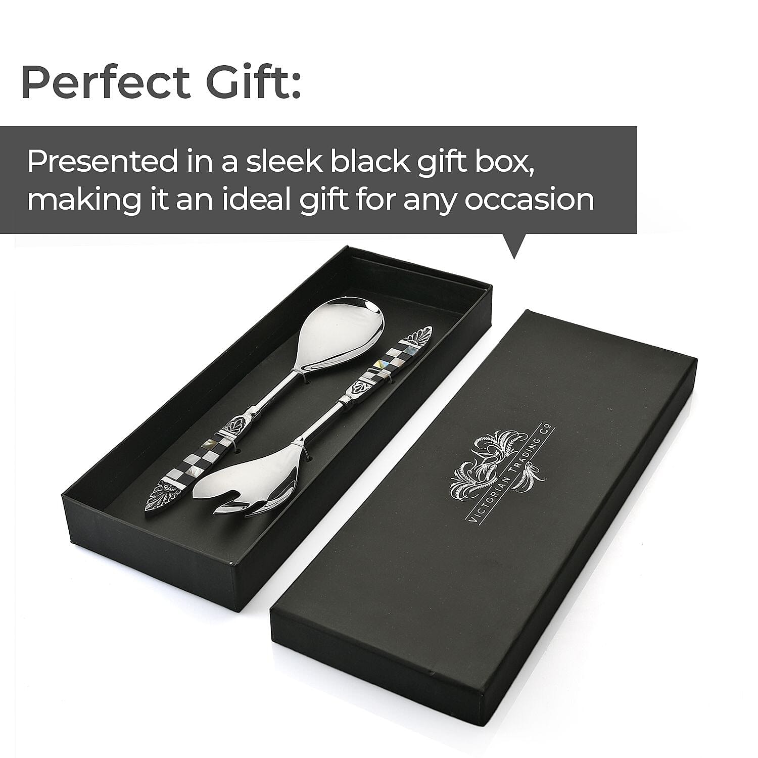 Set of 2 Salad Server with Black Gift Box - Silver