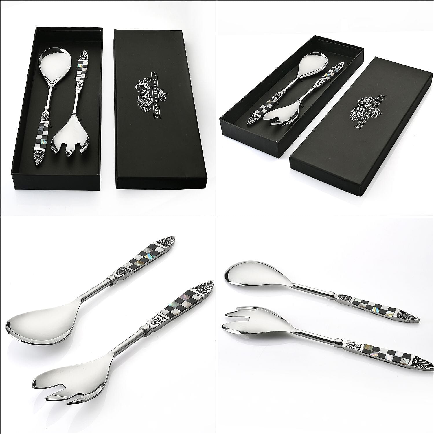 Set of 2 Salad Server with Black Gift Box - Silver