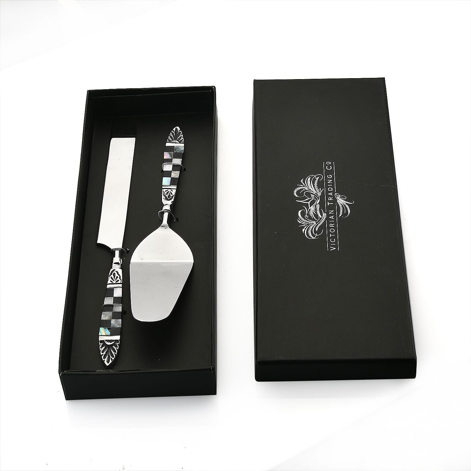 Set of 2 Cake Server with Black Gift Box - Silver