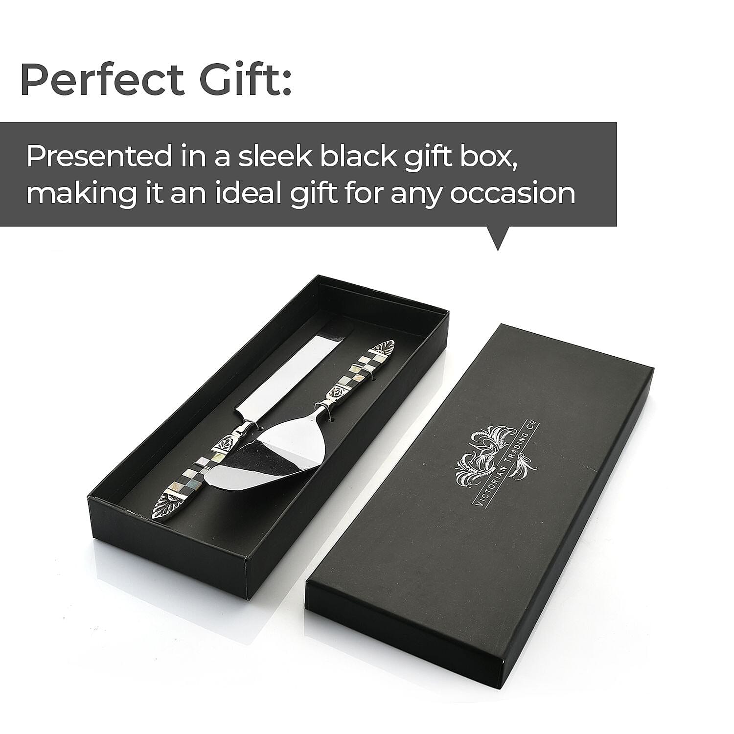 Set of 2 Cake Server with Black Gift Box - Silver