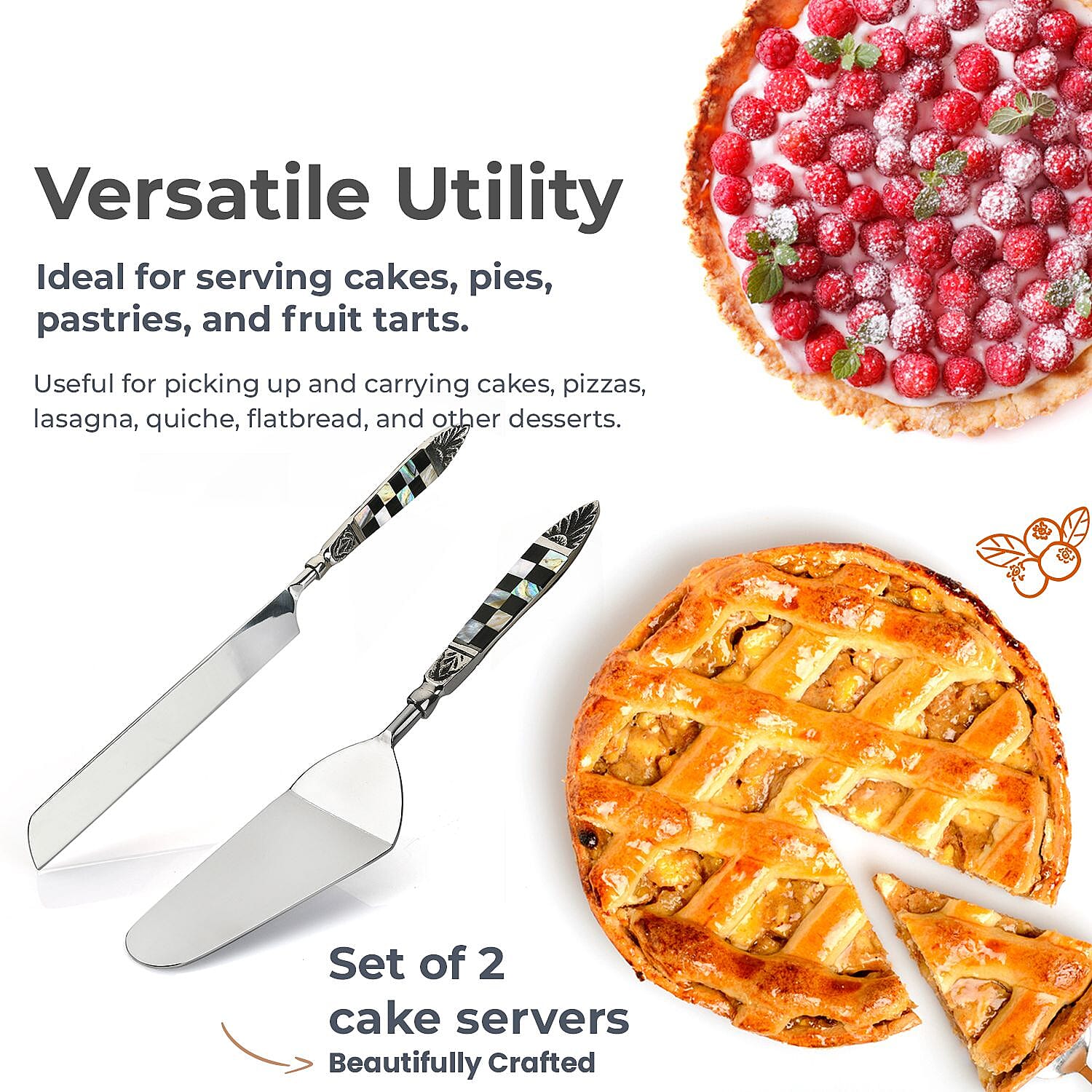 Set of 2 Cake Server with Black Gift Box - Silver