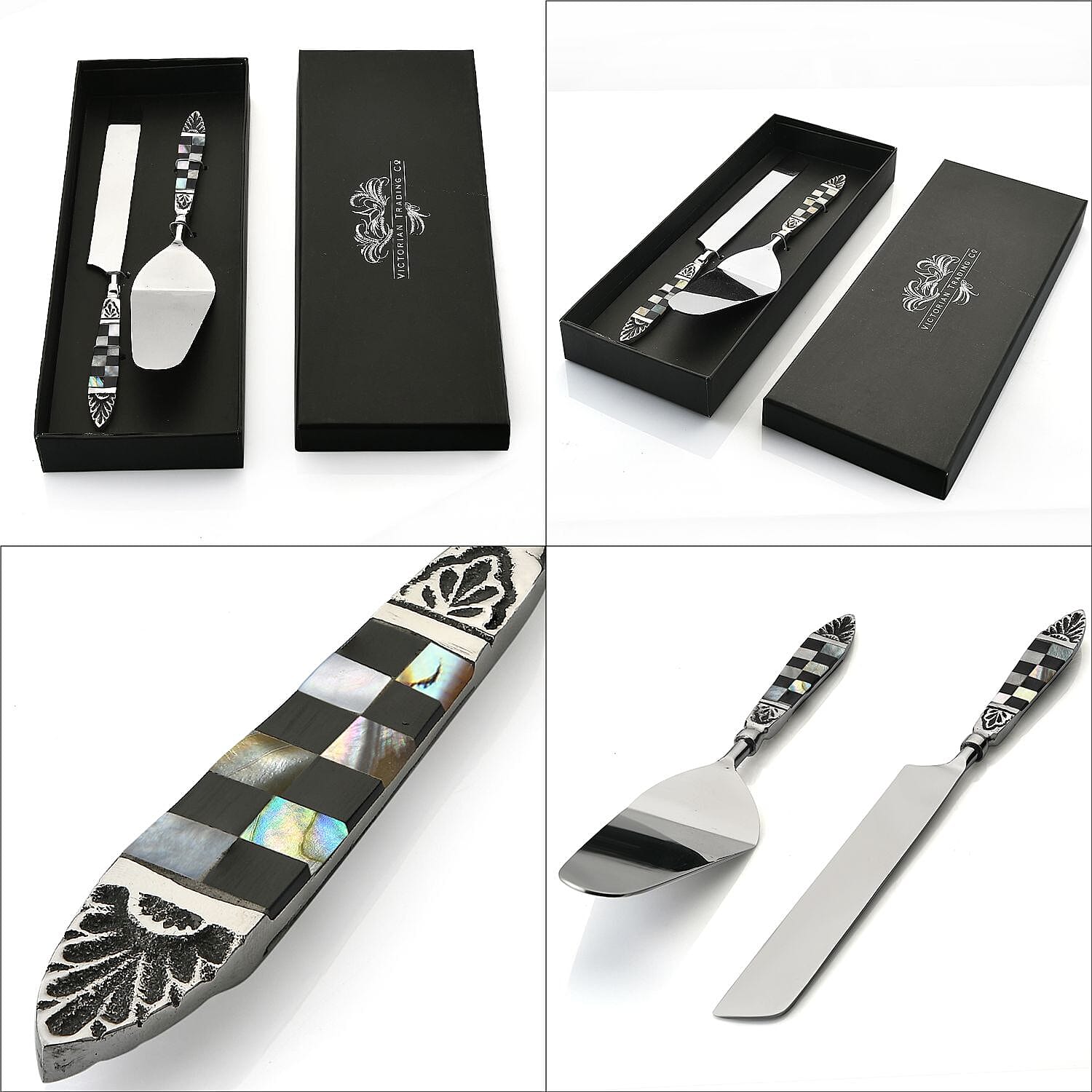 Set of 2 Cake Server with Black Gift Box - Silver