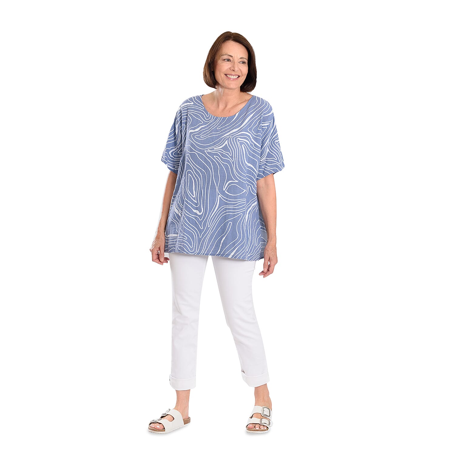 Pure and Natural 100% Cotton Woven Top (One Size, 8-16) - Denim