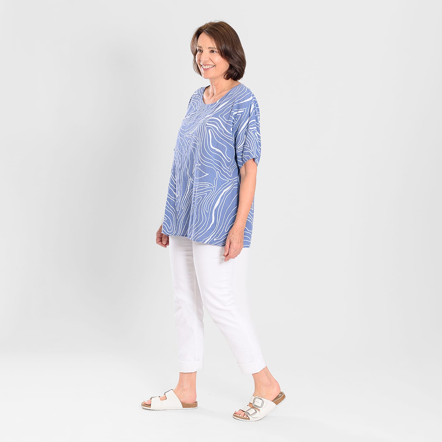 Pure and Natural 100% Cotton Woven Top (One Size, 8-16) - Denim