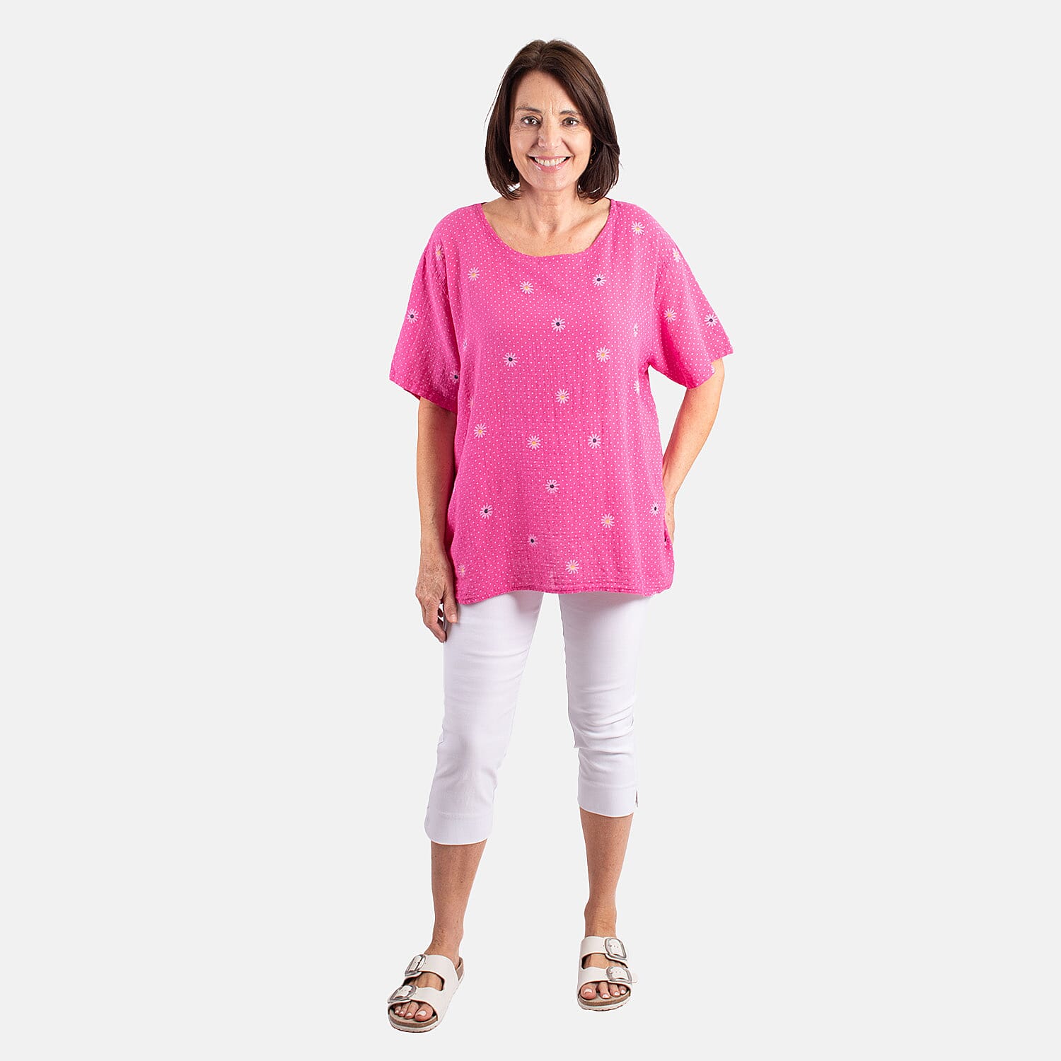 Pure and Natural 100% Cotton Woven Top (One Size, 8-16) - Cerise