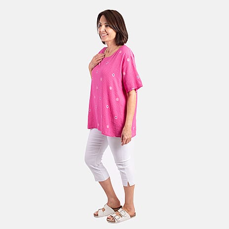 Pure and Natural 100% Cotton Woven Top (One Size, 8-16) - Cerise