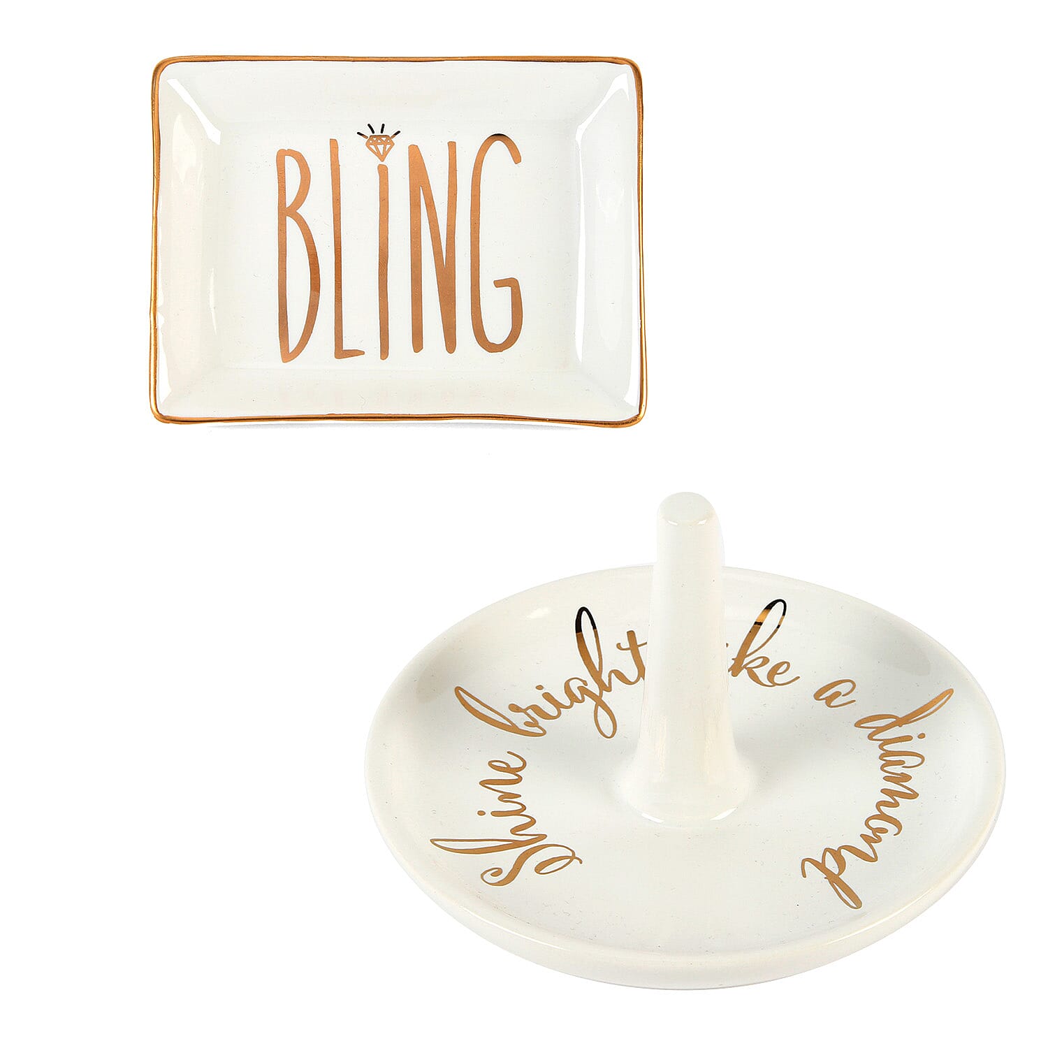 Shine Bright Ring Holder and Bling Jewellery Tray - White