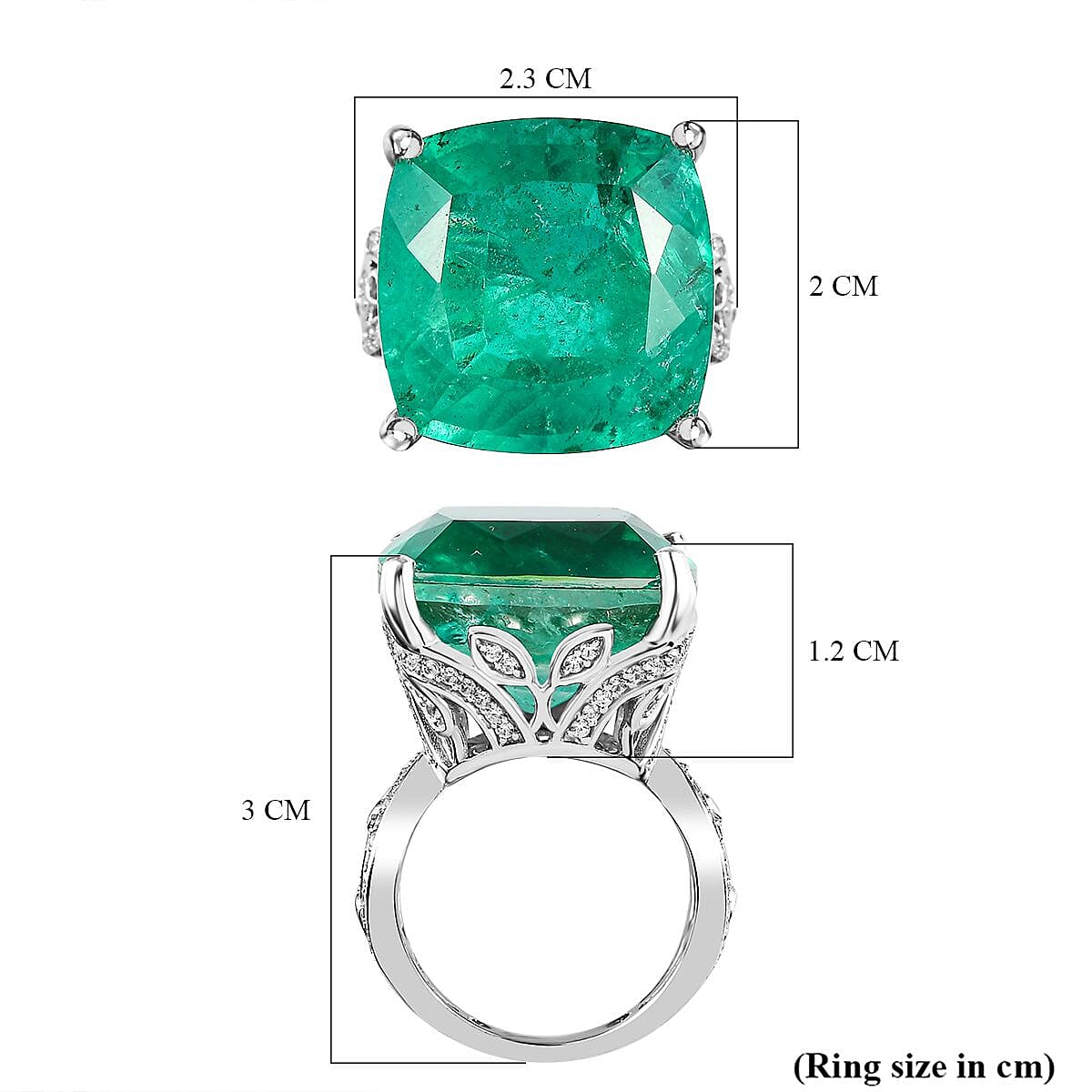Emeraldine Quartz & Natural Zircon Ring in Rhodium Overlay Sterling Silver 25.76 Ct. Emeraldine Quartz & Natural Zircon Ring in Rhodium Overlay Sterling Silver 25.76 Ct.