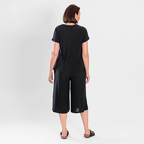 Firenzaa 2 Piece Set with Stretchable Jersey top and Long Shorts(Size S) - Black