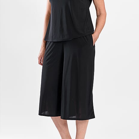 Firenzaa 2 Piece Set with Stretchable Jersey top and Long Shorts(Size S) - Black