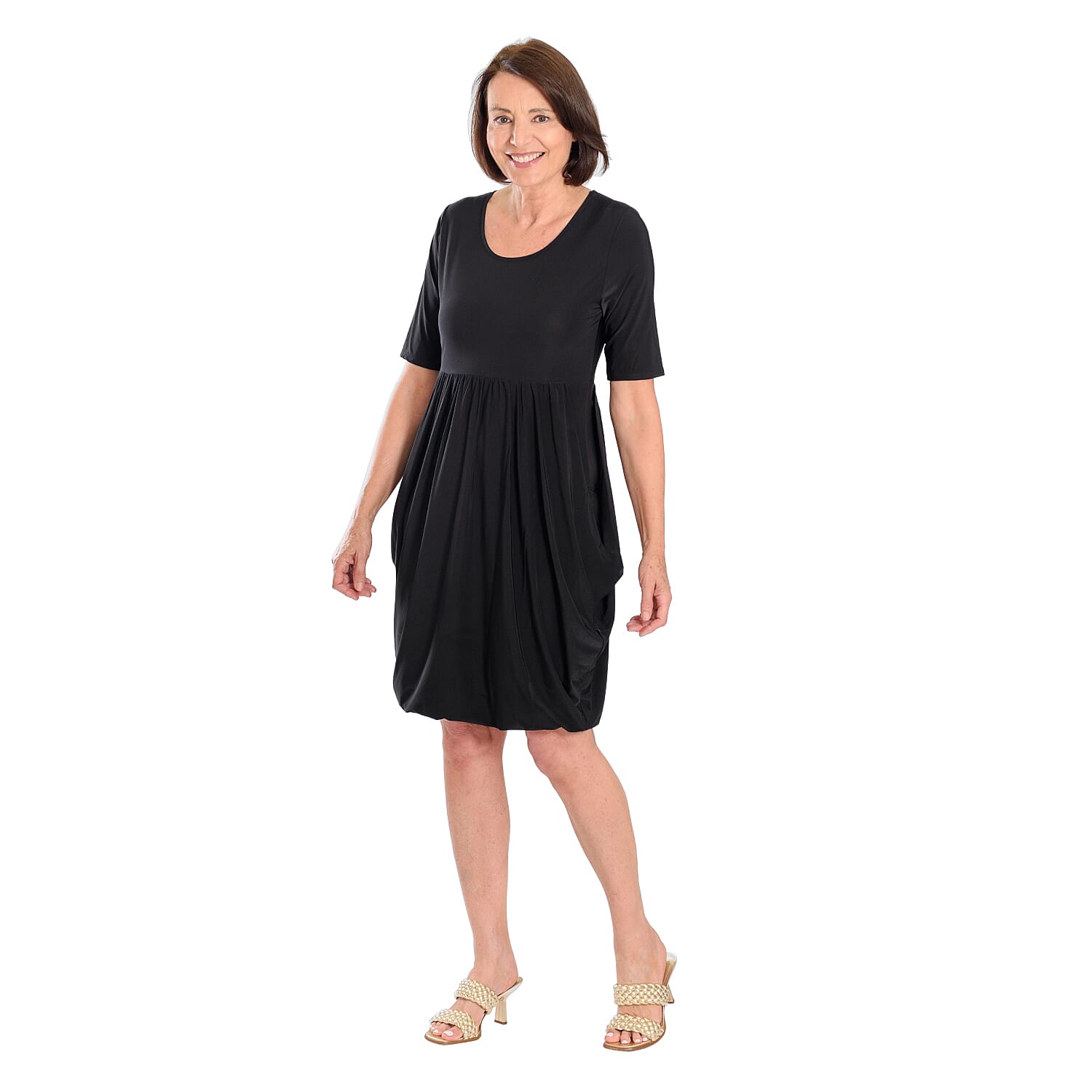 Firenzaa Stretchable Drape Dress (Size L) - Black