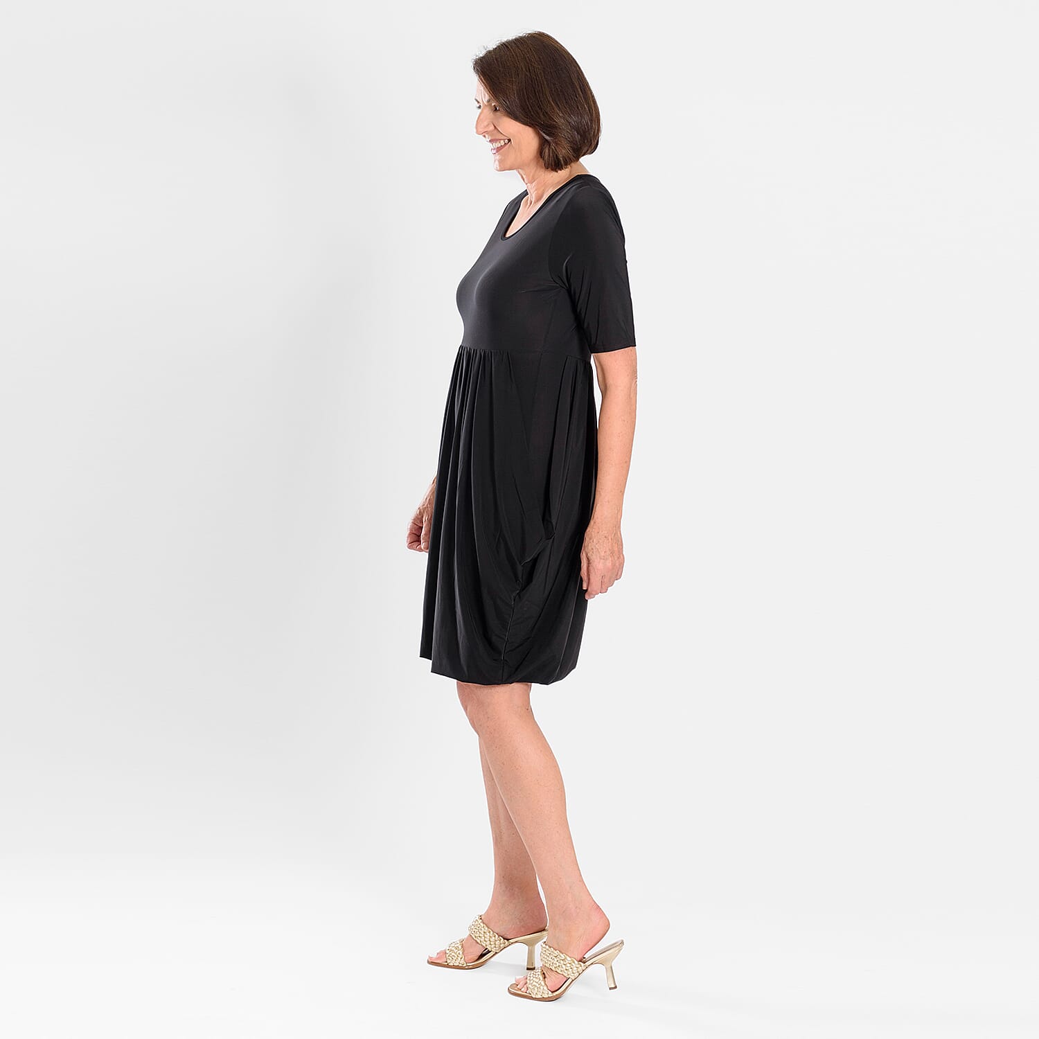 Firenzaa Stretchable Drape Dress (Size L) - Black