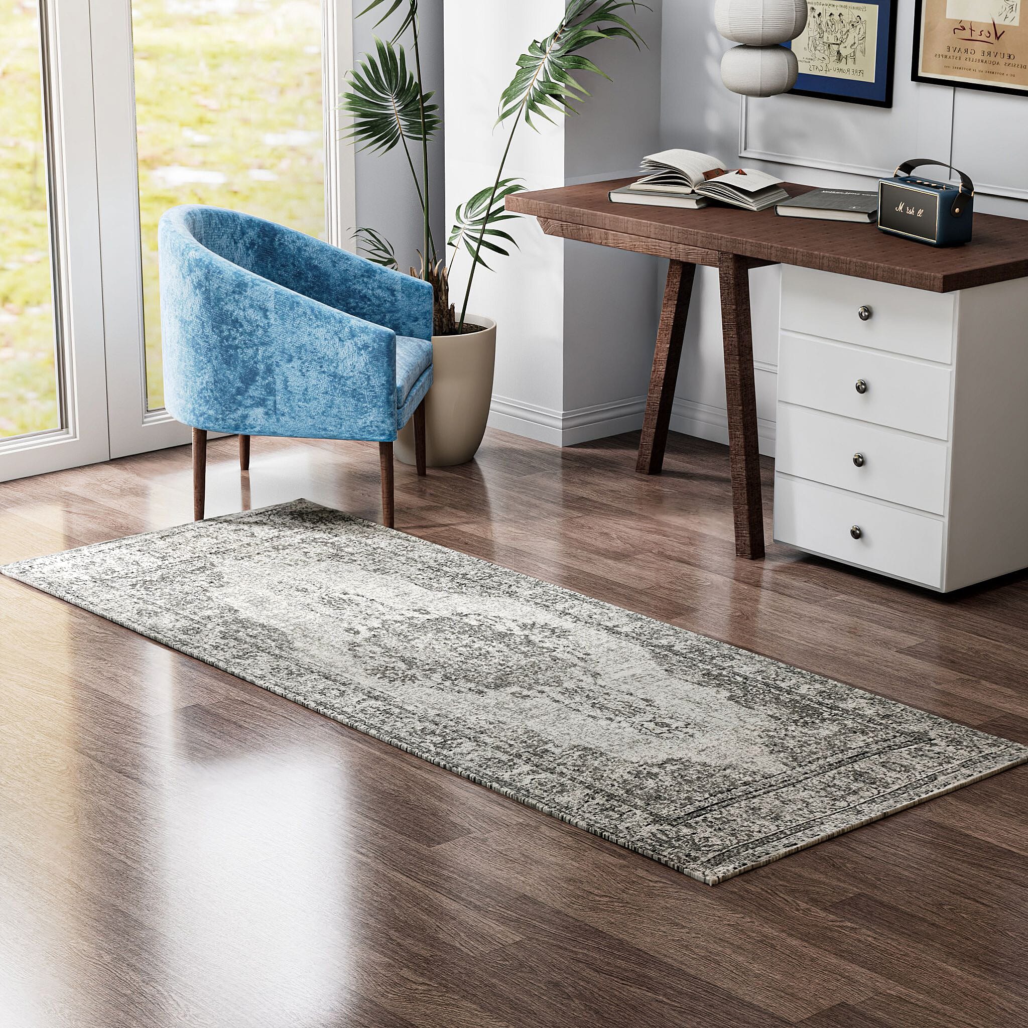 Cotton Jacquard Rug and Door Mat (Size 80x1 cm) - Grey & Multicolor