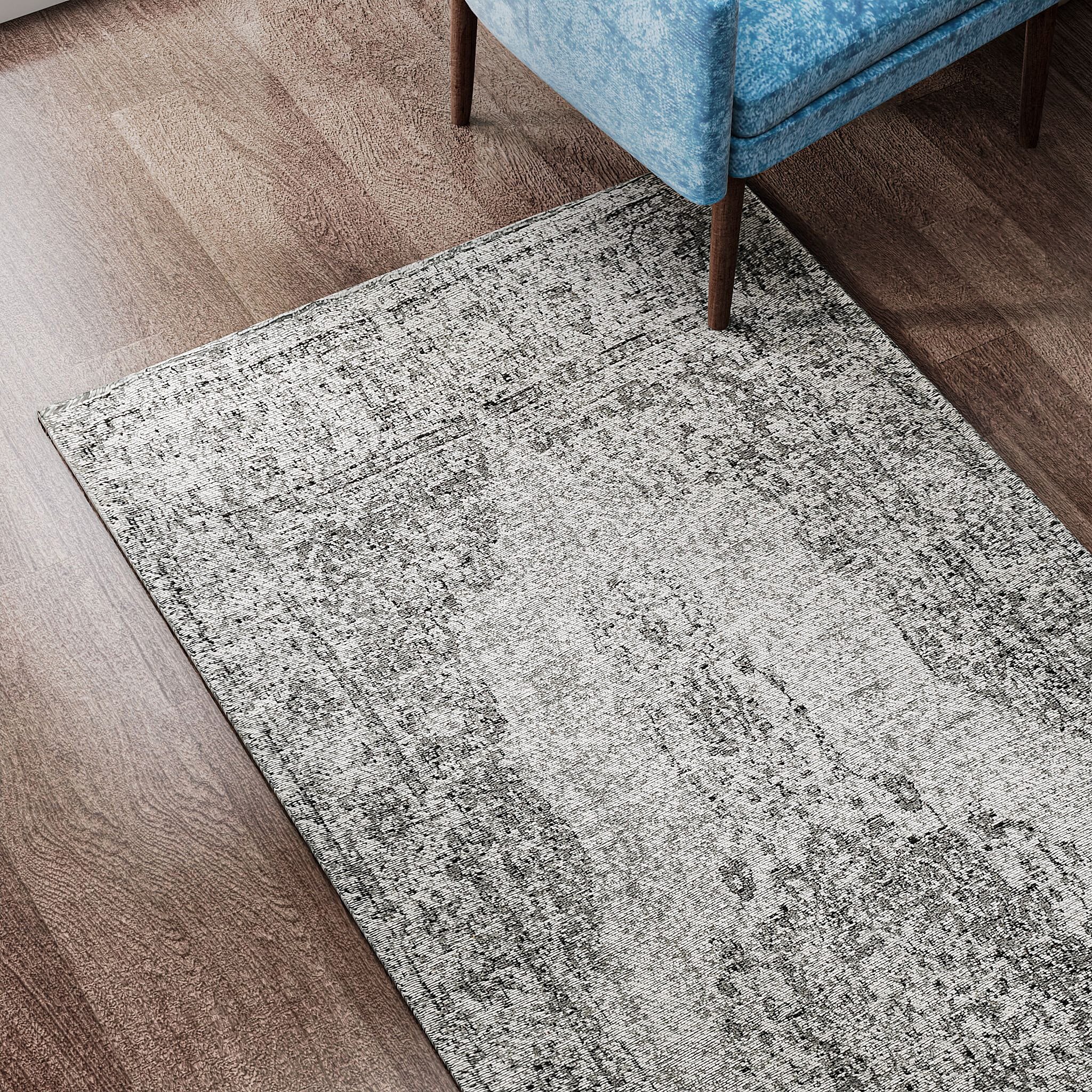 Cotton Jacquard Rug and Door Mat (Size 80x1 cm) - Grey & Multicolor