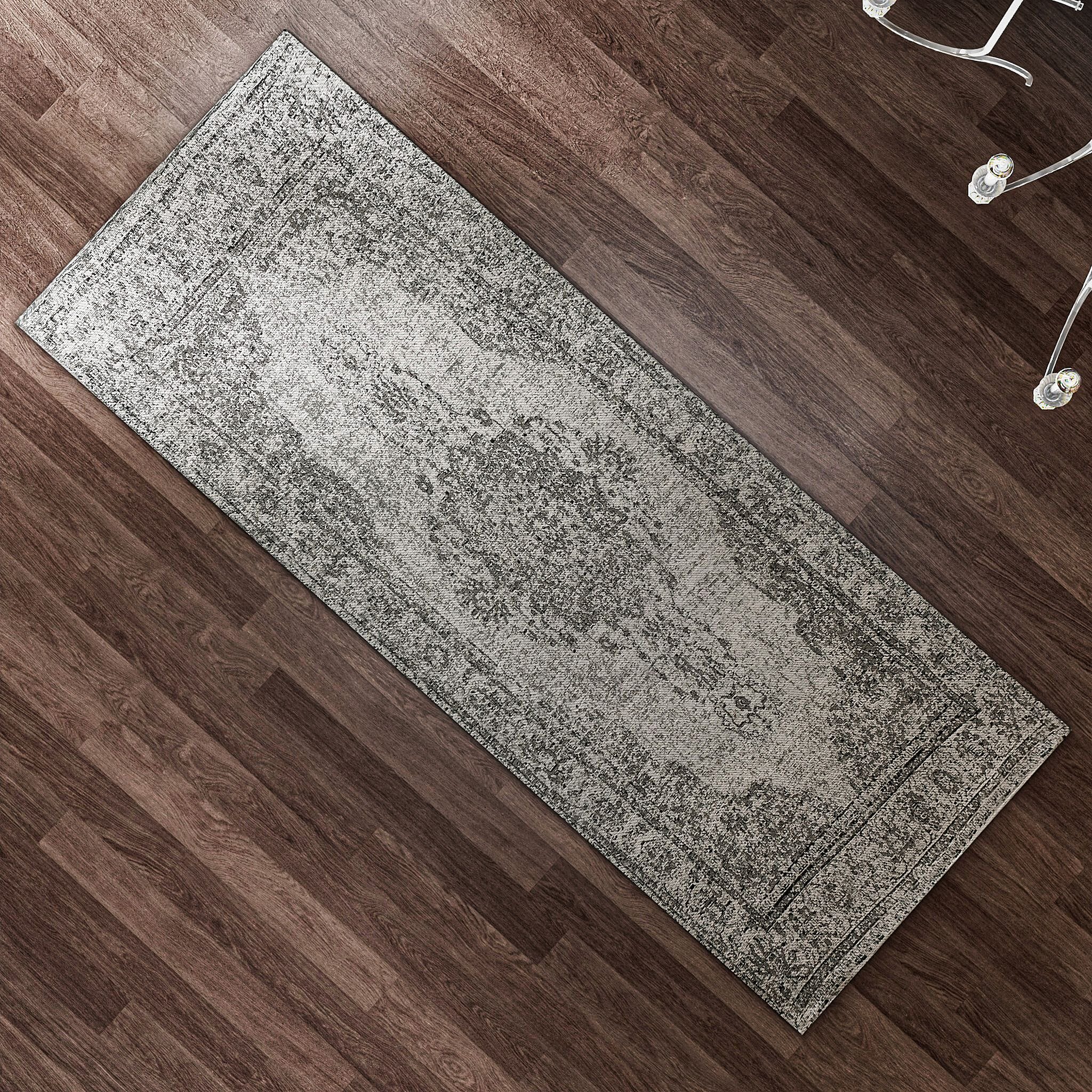 Cotton Jacquard Rug and Door Mat (Size 80x1 cm) - Grey & Multicolor