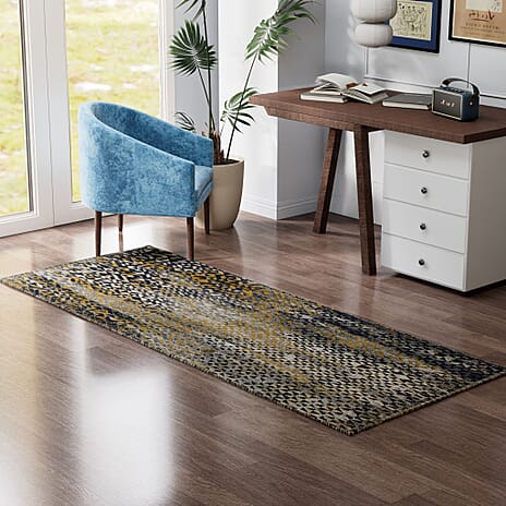 Jacquard Woven Rug with Backing (Size 200x80 cm) - Blue