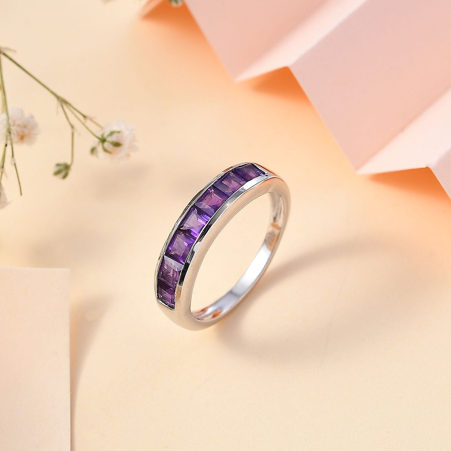 African Amethyst  Ring in Platinum Overlay Sterling Silver 1.76 ct