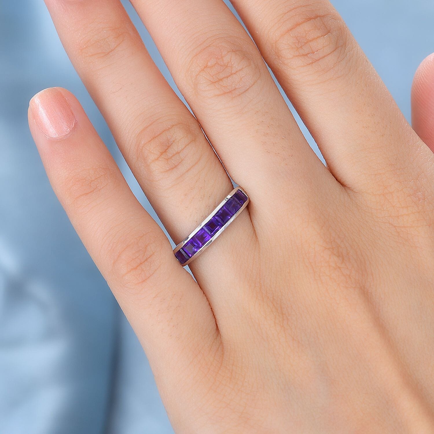 African Amethyst  Ring in Platinum Overlay Sterling Silver 1.76 ct
