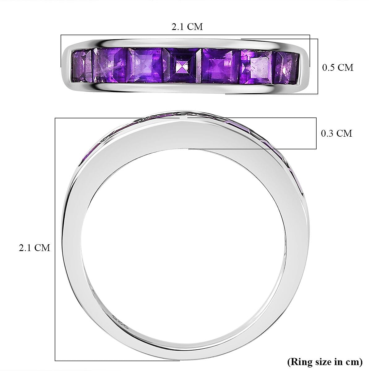 African Amethyst  Ring in Platinum Overlay Sterling Silver 1.76 ct