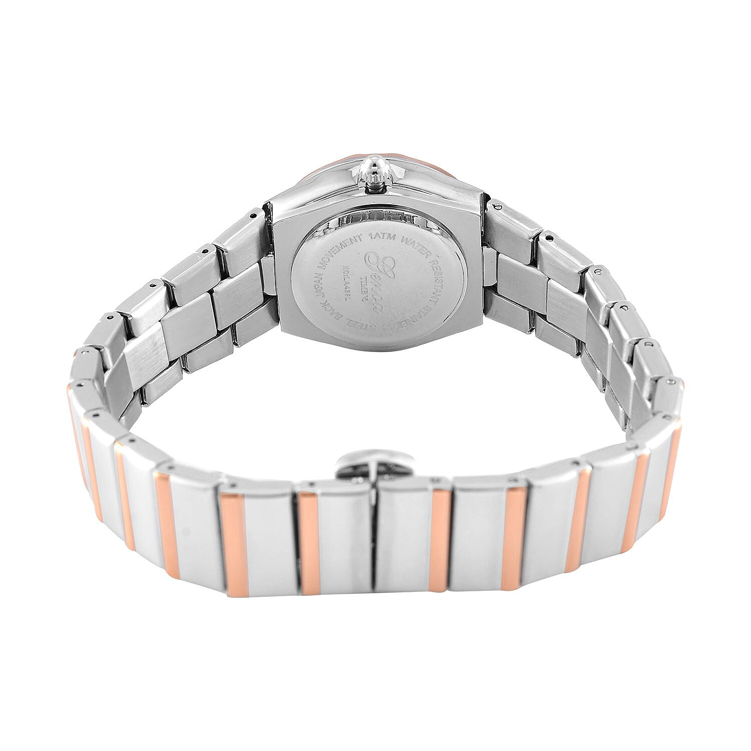 Designer Inspired - GENOA TIME V2 Japanese Movt. Crystal Studded White Dial Watch with Stainless Steel Chain Strap in Dual Tone