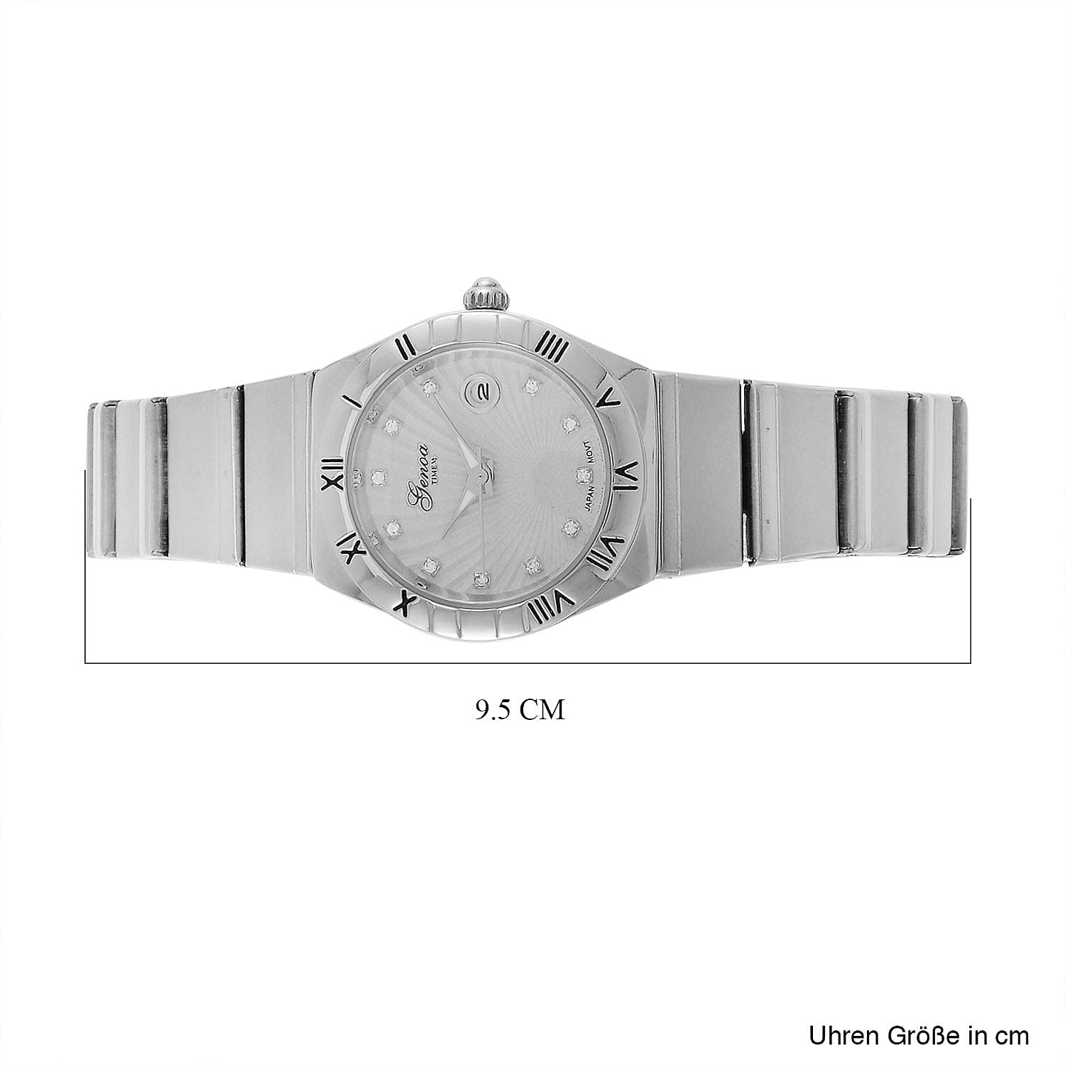 Designer Inspired- GENOA TIME V2 Japanese Movt. Crystal Studded White Dial Watch with Stainless Steel Chain Strap - Silver Designer Inspired- GENOA TIME V2 Japanese Movt. Crystal Studded White Dial Watch with Stainless Steel Chain Strap - Silver