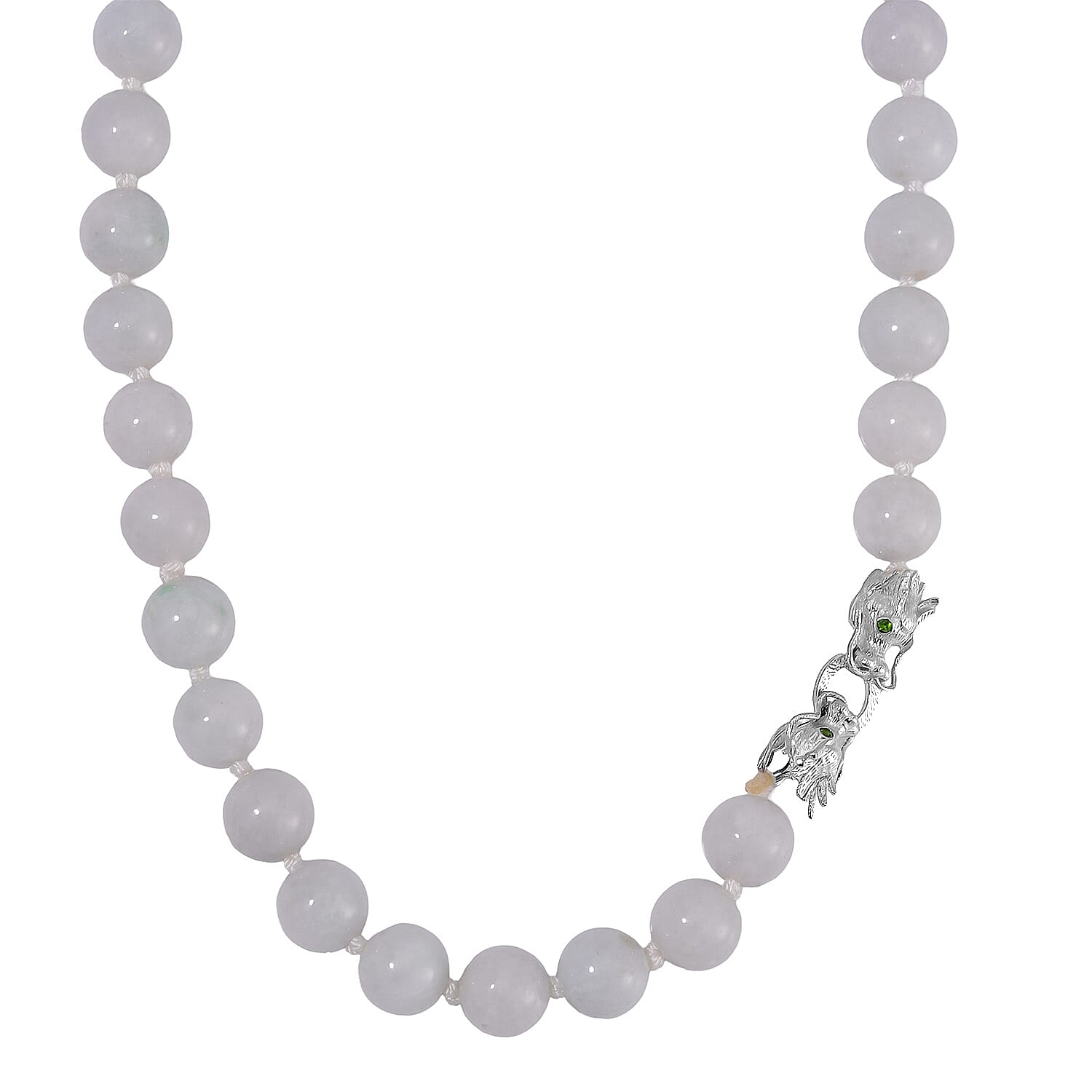 Rare 100% Natural Jadeite Jade, Chrome Diopside Necklace with Dragon Head Clasp (Size - 20) in Rhodium Overlay Sterling Silver 615.10 Ct