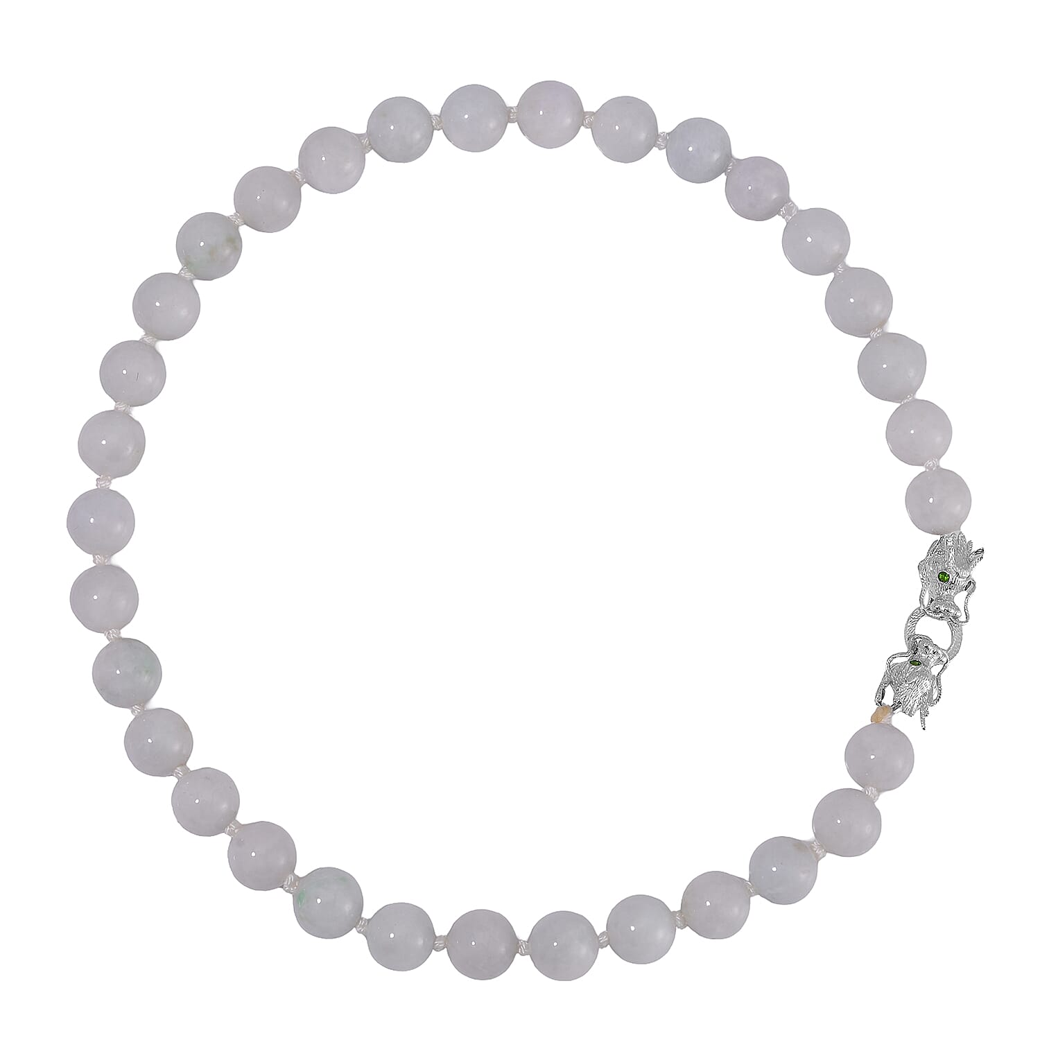 Rare 100% Natural Jadeite Jade, Chrome Diopside Necklace with Dragon Head Clasp (Size - 20) in Rhodium Overlay Sterling Silver 615.10 Ct