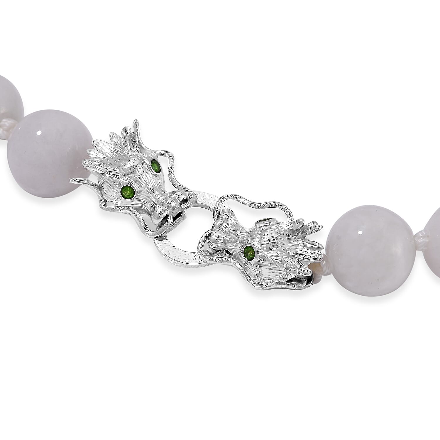 Rare 100% Natural Jadeite Jade, Chrome Diopside Necklace with Dragon Head Clasp (Size - 20) in Rhodium Overlay Sterling Silver 615.10 Ct