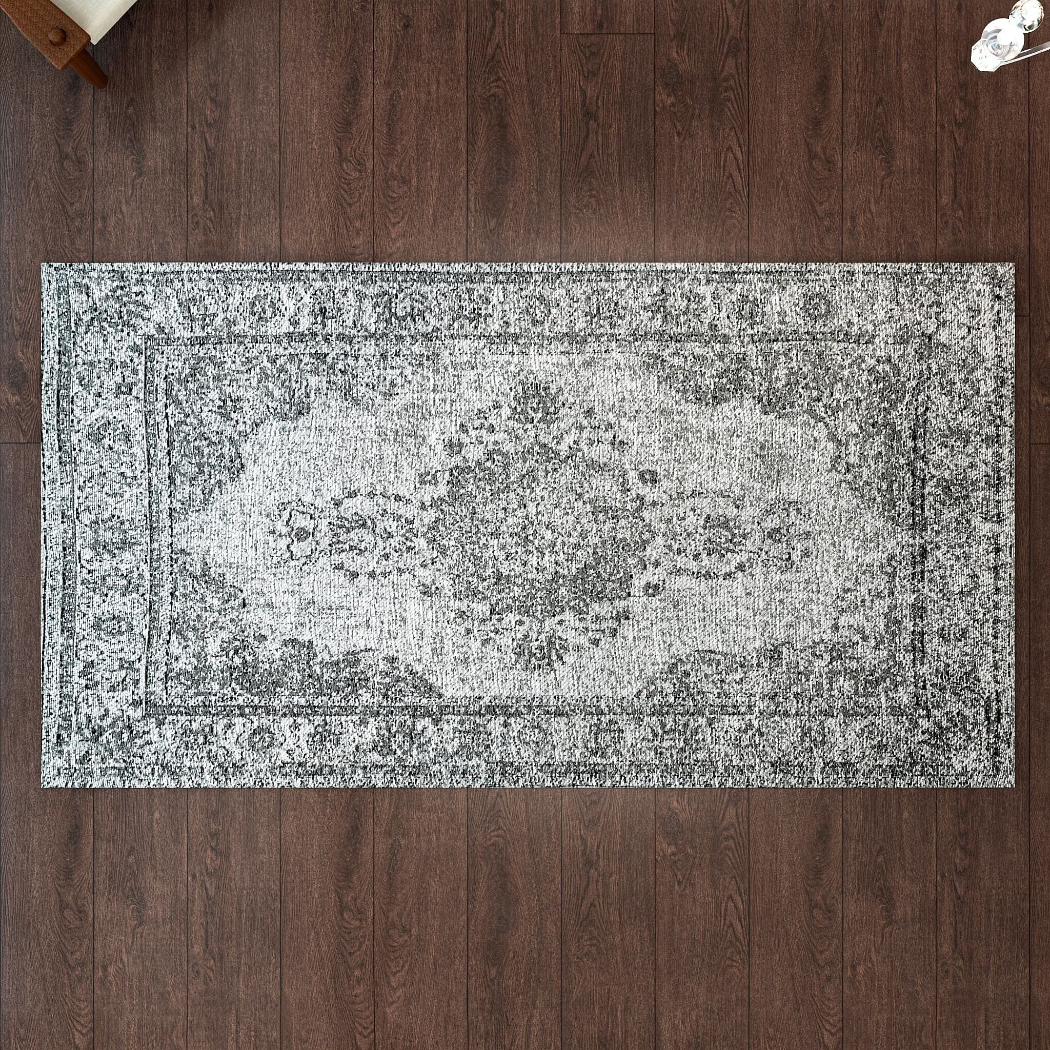 Cotton Jacquard Rug and Door Mat (Size 80x1 cm) - Grey & Multicolor