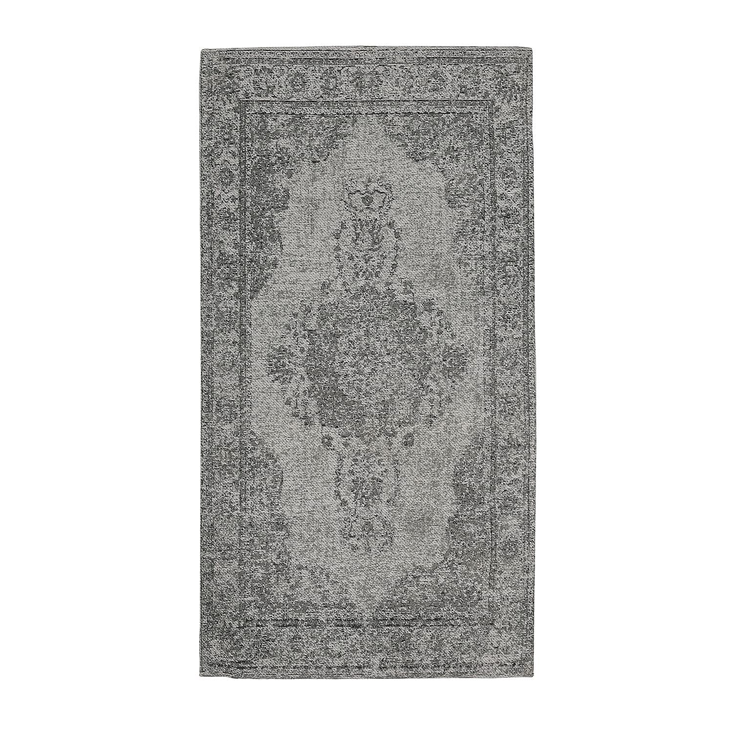 Cotton Jacquard Rug and Door Mat (Size 80x1 cm) - Grey & Multicolor