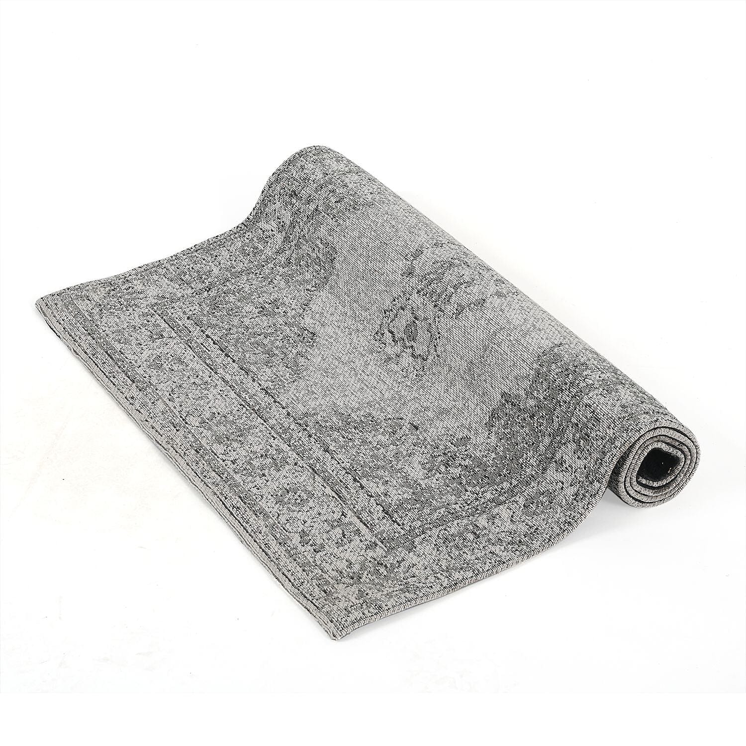 Cotton Jacquard Rug and Door Mat (Size 80x1 cm) - Grey & Multicolor