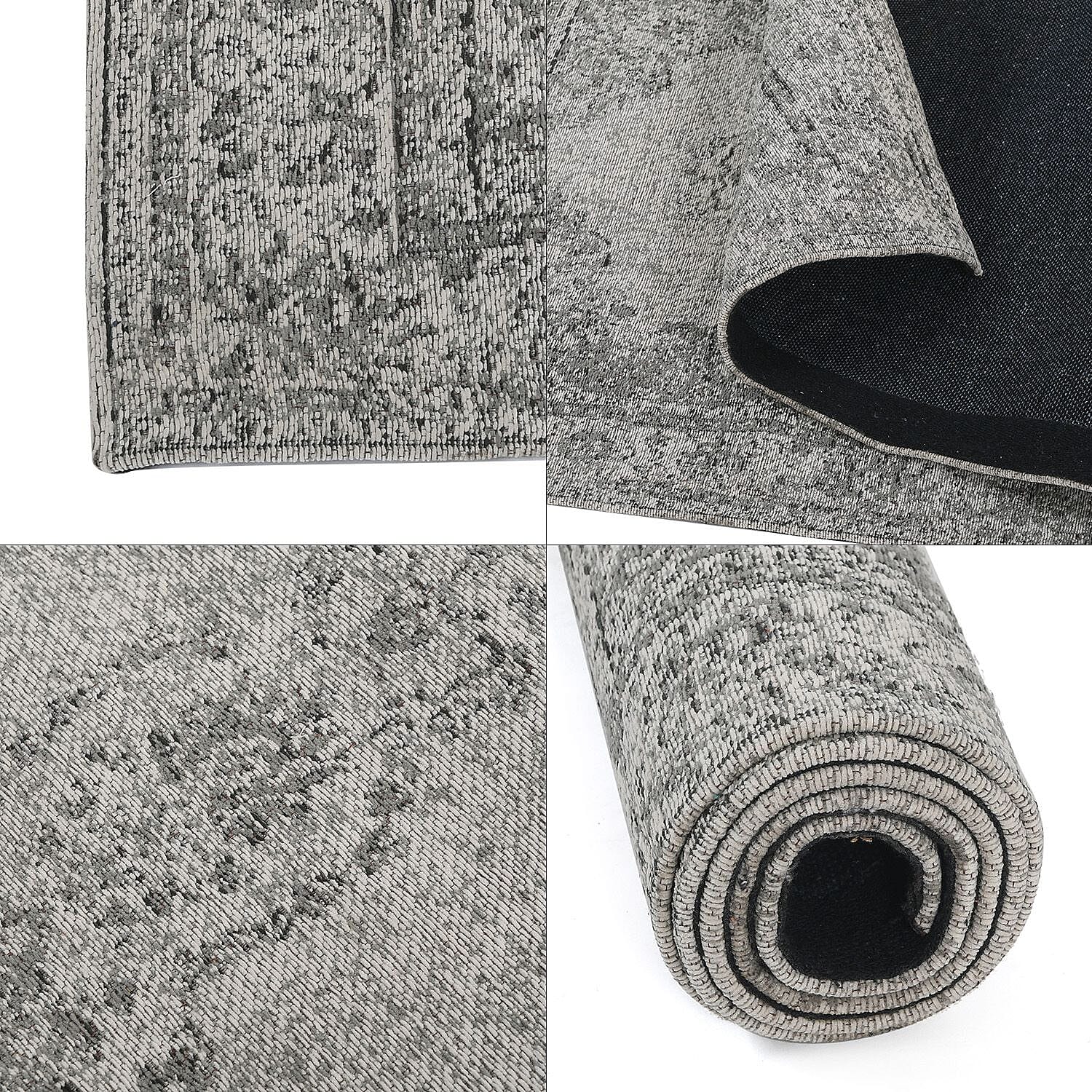 Cotton Jacquard Rug and Door Mat (Size 80x1 cm) - Grey & Multicolor