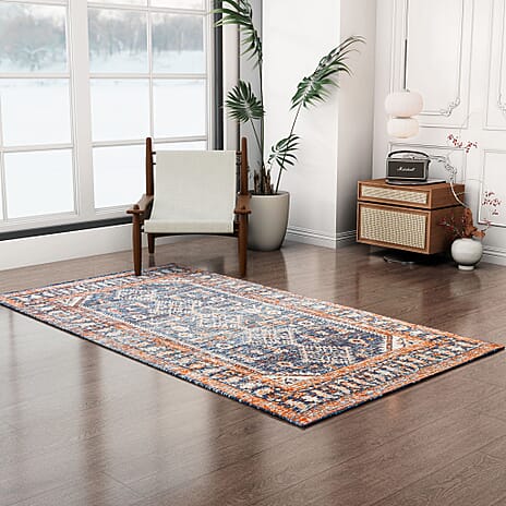 Jacquard Woven Rug with Backing (Size 150x80 cm) - Royal Blue