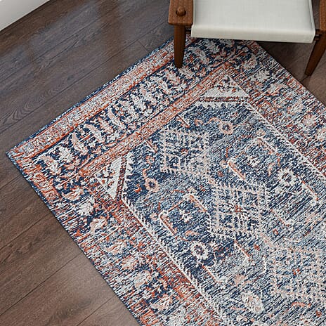 Jacquard Woven Rug with Backing (Size 150x80 cm) - Royal Blue