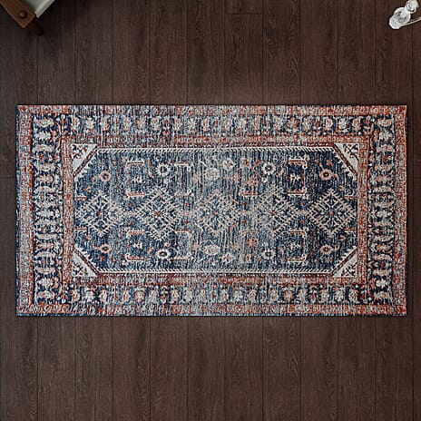 Jacquard Woven Rug with Backing (Size 150x80 cm) - Royal Blue