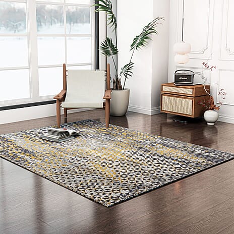 Cotton Jacquard Rug and Door Mat (Size 120x1 cm) - Blue & Multicolor